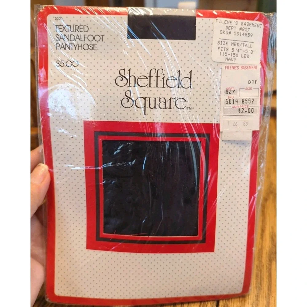 New Vintage Sheffield Square Textured Sandal Foot Pantyhose Med / Tall Navy Blue